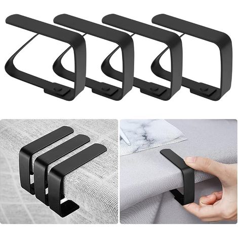 Lot de 4 Pinces à Nappe, Pinces à Nappe, Pinces à Nappe en Acier Inoxydable pour Intérieur, Extérieur, Jardin, Salle à Manger, Pique-nique, Fête et Mariage, Noir (1/5)