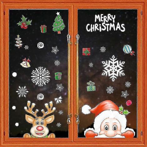 252 autocollants de Noël en forme de flocons de neige pour vitres (8 feuilles), décorations de Noël, Père Noël et rennes pour les fêtes. (1/5)