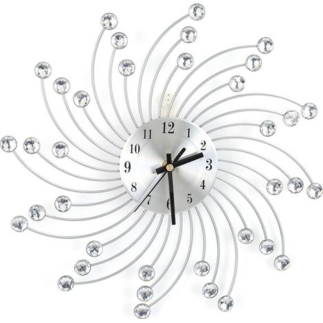 Eosnow Silberne moderne Dekor-Diamantuhr, verzierte Wand für Zuhause