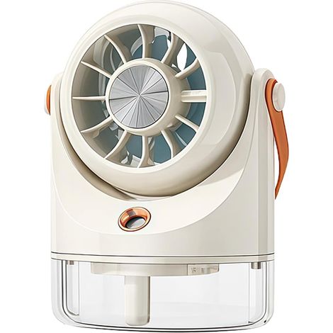 Ventilador/espejo de escritorio USB mini 2 en 1, con función de refrigeración y humidificación, 3 velocidades táctiles, diseño compacto en ABS color blanco roto para uso en interiores y exteriores. (1/3)