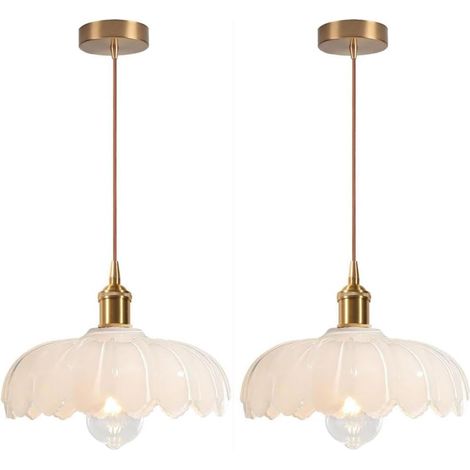 Lots de 2 Suspension Luminaire en Verre Lustre Salon Blanche Créatif Fleurs Abat-jour Déco Intérieure Suspendues, E27 Plafonnier pour Chambre Cuisine Salle à Manger (1/5)