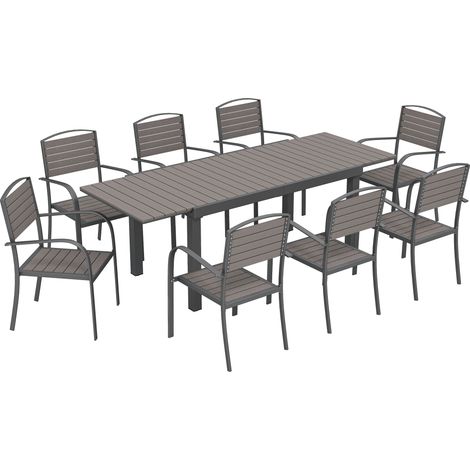 Set 9 Pezzi Pranzo da Esterno con Tavolo Estensibile in Alluminio e 8 Sedie Grigio (1/5)