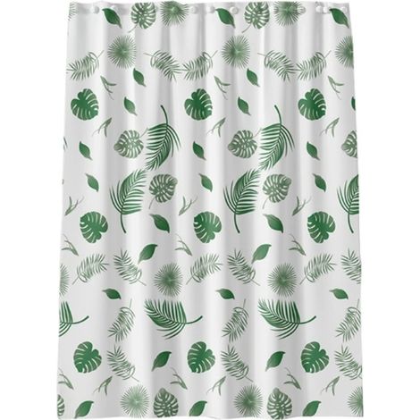 Rideau de douche épais vert - Motif plantes et feuilles - Imperméable antimoisissure - Cloison salle de bain