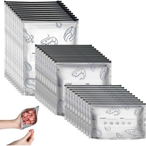 30 Pack Freezer Bags with Zipper, Light-Protected Aluminum Film for Preserving Aroma, Reusable Bags with Zipper, 3 Sizes (1/5)