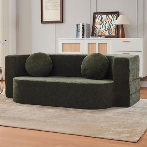 Divano componibile pieghevole CAMA, divano modulare, tessuto intrecciato, divani componibili per soggiorno, divani piccoli per piccoli spazi, divanetto letto verde 100 cm/39,3 pollici