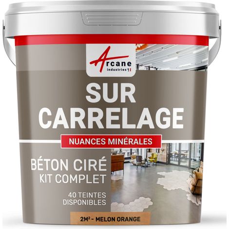 Béton ciré sur carrelage, cuisine, salle de bain, mural, sol, plan de travail, décoratif, revêtement, douche, kit - 2 m² (en 2 couches) Melon Orange - ARCANE INDUSTRIES