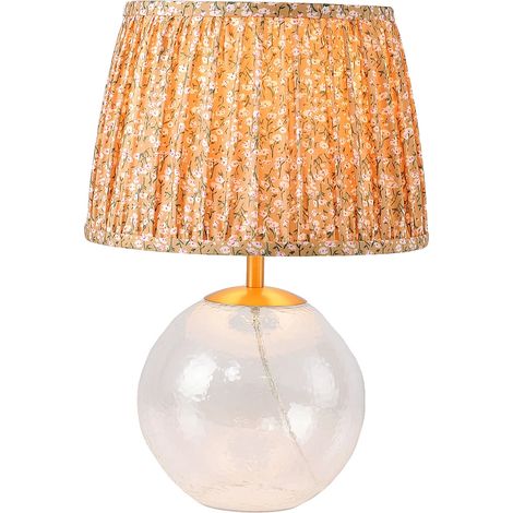 Lampada da tavolo con base in vetro martellato e paralume in tessuto, colore BIANCO, alimentazione 220V-240V, spina europea. (1/2)