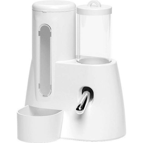 Distributeur automatique d'eau et de nourriture pour hamsters, lapins, gerbilles et chinchillas (blanc), gain de place. (1/4)