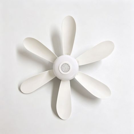 Ventilateur de plafond réversible avec haut-parleur Bluetooth intégré et ampoule LED E27, 6 pales amovibles, éclairage RGB multicolore, silencieux et télécommandé, idéal pour salon et chambre (1/4)