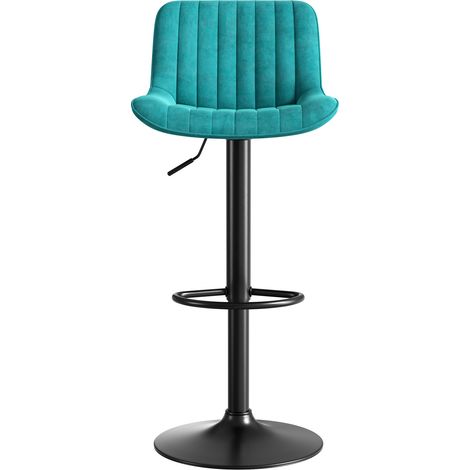 Ensemble de 4 chaises de bar pivotantes hauteur réglable en velours bleu, design moderne pour salle à manger et îlot central (1/4)