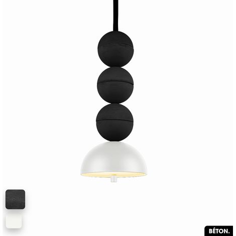 Lampe de suspension en béton - BOSFOR CONCRETE NOIR - BLANC 3 BALLES LED 14W (1/2)
