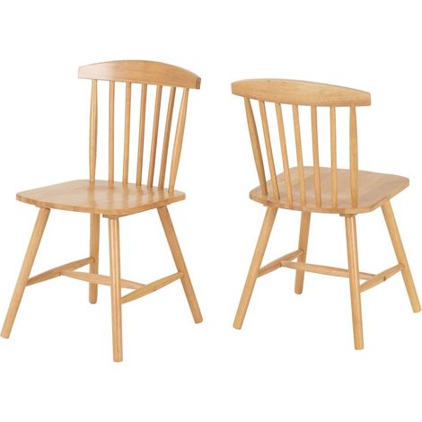 Emery Indoor Dining Chair (Pack of 2) - Rubberwood - L50 x W45 x H79 cm - Natural Oak Effect