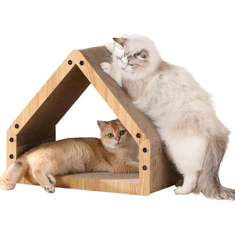 Maison de jeu à griffer pour chat, griffoir en carton ondulé haute densité en forme de toit, abri de repos confortable pour chat, multifonctionnel 4 en 1