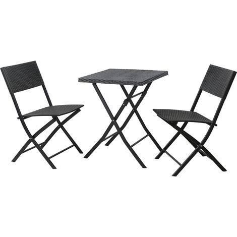 Svita – Ensemble table et chaises de jardin 3 places – Polyrotin noir – Table 58x58cm – Chaises pliables confortables – Résistant aux intempéries