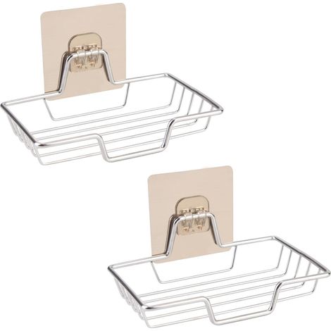 Set di due portasapone in acciaio inox - portasapone autoadesivo - argento (1/5)