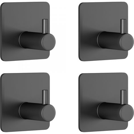 4 crochets adhésifs muraux noirs aluminium solide, poids lourd pour salle bain (1/5)