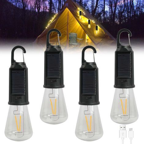 4er-Set Solar-Campinglampen: Wiederaufladbare Campinglampen – Campinglaternen mit Karabiner – LED-Campinglaternen – Campinglampen für Notfälle, Camping und Wandern (1/5)