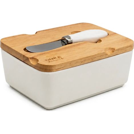 Mantequera con cuchillo, madera blanca, Duka