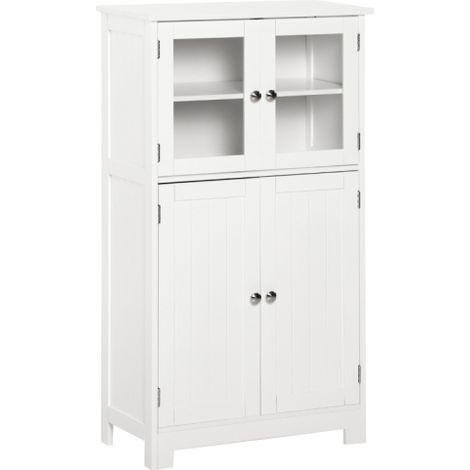 Freestanding Bathroom Floor Cabinet with 2 Drawers, Adjustable Shelves, Tempered Glass Door - Wooden Storage Unit for Kitchen, Living Room, and Hallway