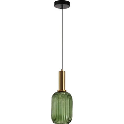 Lustre d'intérieur, suspension industrielle, douille E27 moderne, abat-jour, plafond, verre rayé, suspension (vert, S 13 cm)