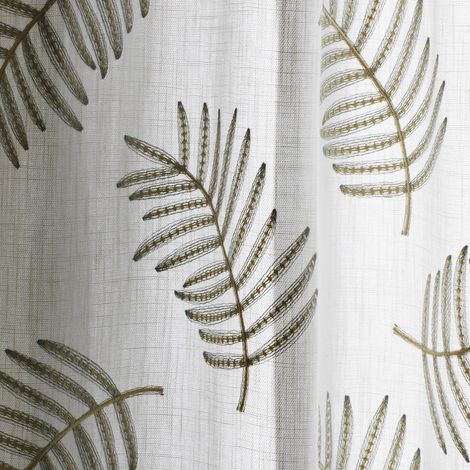 Rideau en Toile de lin viscose rebrodée de feuillages FILICO (1/4)
