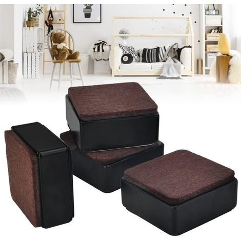 4 rialzi per mobili in acciaio al carbonio, antiscivolo, autoadesivi, per letto, 60  60  32 mm, con gambe quadrate, per tavolo, divano, armadio, neri (1/5)