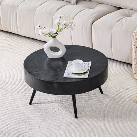 Mesa de centro redonda de 70 cm en MDF efecto madera negra y metal negro HAVRYA (1/5)