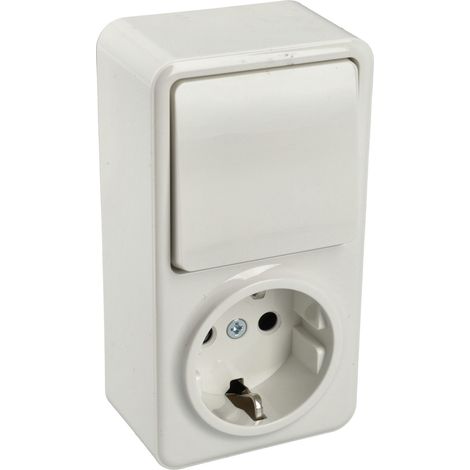 Jandei - Interruptor 2 circuitos Enchufe Schuko Superficie Policarbonato Blanco (1/3)