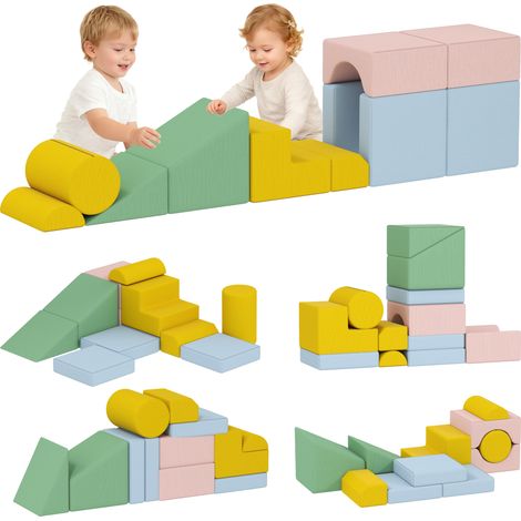Softbaustein-Set für Kinder, 12-teiliges Stoffblock-Set, Schaumstoff, Cordbezug, waschbar, Pastellbunt