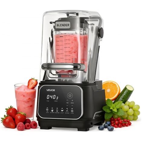 Standmixer 2 L Smoothie Mixer mit Schutzabdeckung 2200 W Crushed Ice Maker mit Selbstreinigungsfunktion Einstellbarer Drehzahl 6 Voreingestellte Programme Smoothies Eiscrushing Pürees Schwarz (1/5)
