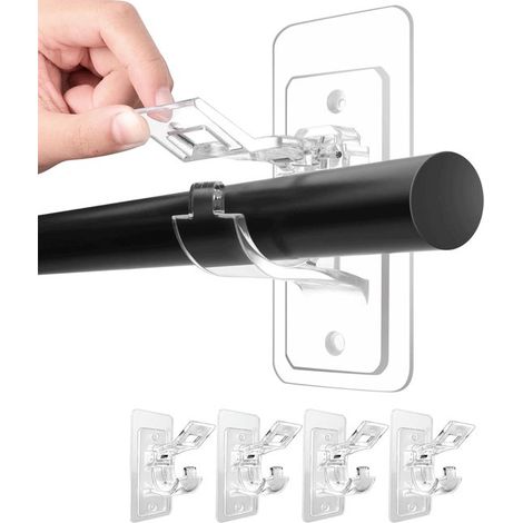 Paquete de 4 soportes para barras de cortina sin necesidad de taladrar，soportes autoadhesivos para barras，colgadores de cortinas para baño (1/5)