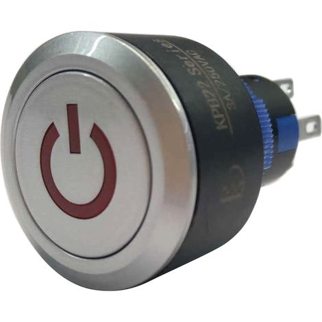 Bouton-poussoir, Momentané lumineux, LED Rouge, Unipolaire à deux directions (1RT), 3 A, 5 A, Argent, Montage panneau ( Prix pour Paquet de 1 )