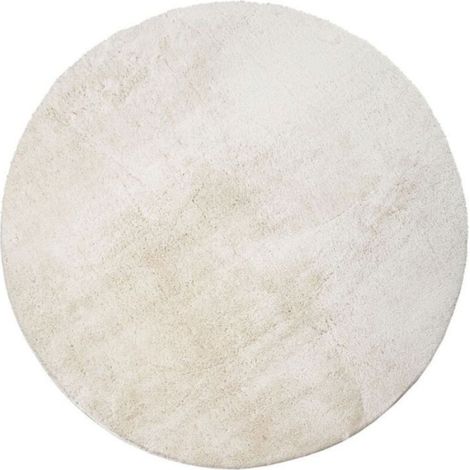 Tapis Rond Salon Tapis Poil Ras Moderne Moelleux Lavable Monochrome 120 cm rond, Crème (1/4)
