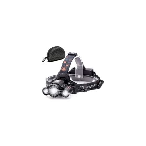 Linterna frontal LED recargable, potente linterna de 10.000 lúmenes, 4 modos de iluminación, 3 LED Cree XML-T6, con zoom, resistente al agua, incluye cable USB y 2 baterías. - Crezuo