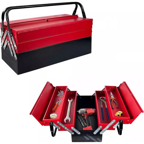 Neche – Boîte à outils en métal 5 compartiments – Rangement d’outils 43 x 21 x 21 cm – Acier résistant à la rouille pour usage intensif