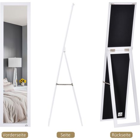 Miroir sur pied blanc 37x37x154 cm, cadre MDF, pose libre ou fixation murale (1/4)