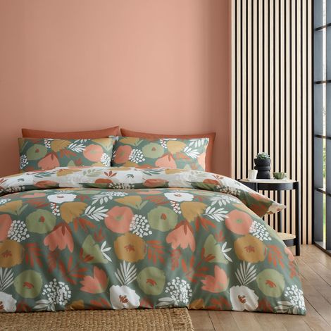 Housse de Couette Art Abstrait de Fleurs Vertes et Naturelles Lit Double 200 x 200 cm Design réversible 2 Couleurs Facile d'entretien et Lavable Housse de Couette Fleur Peinture (1/3)