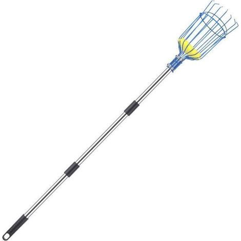 Cueilleur de fruits avec panier et manche télescopique, 4 m, en acier inoxydable, pour oranges et pommes (1/4)