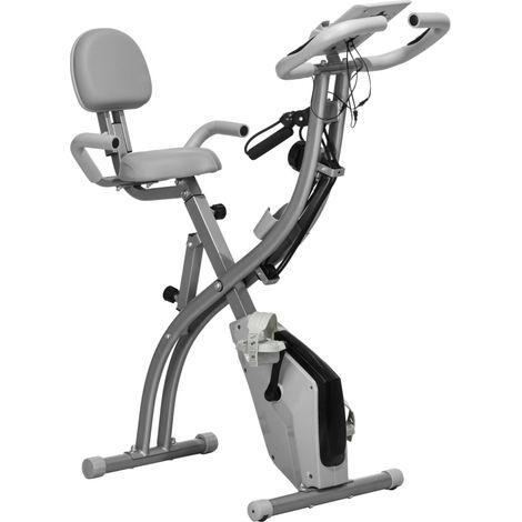 2-in-1 Folding Exercise Bike with 8-Level Magnetic Resistance, Arm Resistance Band, Pulse Sensor, Grey (1/5)