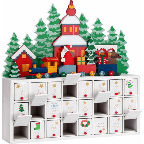 Spielwerk® Calendrier de l'Avent en bois réutilisable Modéle au choix 24 tiroirs à remplir individuel Déco Noël intérieur Idée Cadeau Forêt enneigée