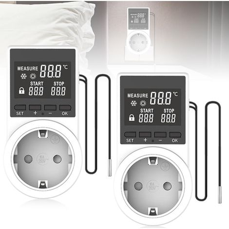 Lot de 2 prises thermostat chauffage et refroidissement avec minuterie numérique et sonde étanche (1/5)