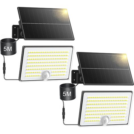 Lampe Solaire Extérieur avec Détecteur de Mouvement, Lumière Solaire Extérieur avec 4 Modes 8500K 1500mAh IP65 Étanche, 2 Pièces (1/5)