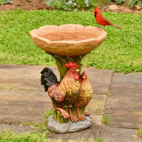 Outdoor bird bath, rooster bird feeder resin base fountain for decorating the yard (1/3)
