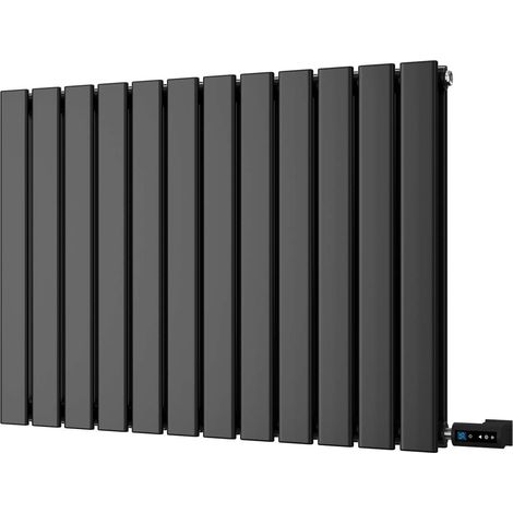 Typhoon - Black Horizontal Electric Radiator H600mm x W816mm Double Panel 800w Thermostatic WIFI - Feet Included (1/2)
