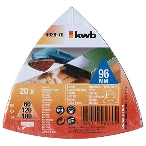 Set 20 fogli abrasivi velcro grana 60, 120, 180 kwb
