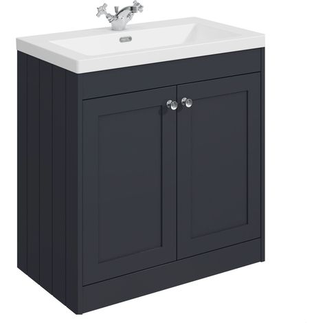 Balterley Butterton 800mm Floor Standing 2 Door Unit & Minimalist Basin 1 Tap Hole - Satin Dark Grey