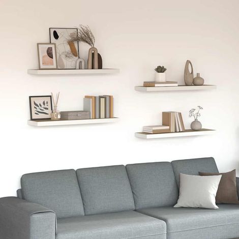 Schweberegale 4 Stk. Eichen-Optik und Weiß 80x23,5x3,8 cm MDF