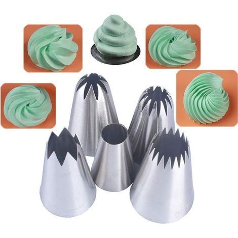 5 Pièces Grand Douilles Patisserie, Embouts de Glaçage pour Poche à Douille, Pour Patisserie et Décoration de Cupcakes- (1/5)