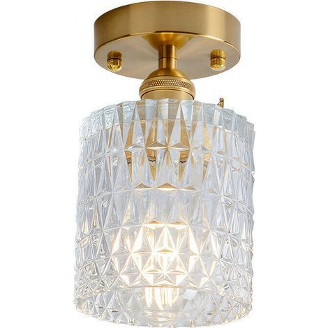 Plafonnier vintage en laiton, abat-jour en verre cristal, lumière chaude-82300043 (1/2)