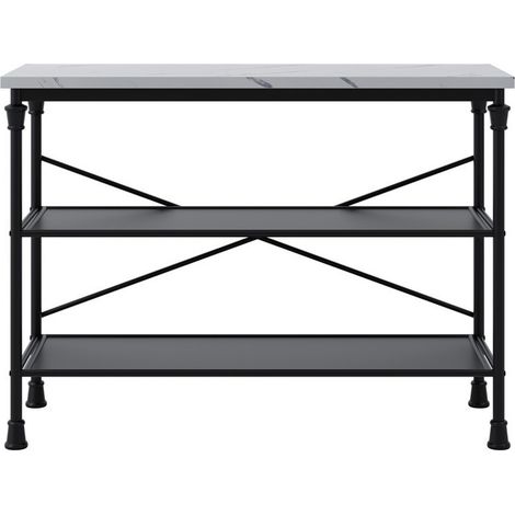 Fairmont Console Table - Wood Variant/Metal - L40 x W110 x H80 cm - Marble Effect/Black - Flat Pack